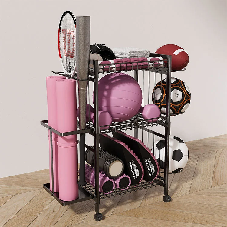 Lattialla seisova metallinen joogamaton säilytysteline